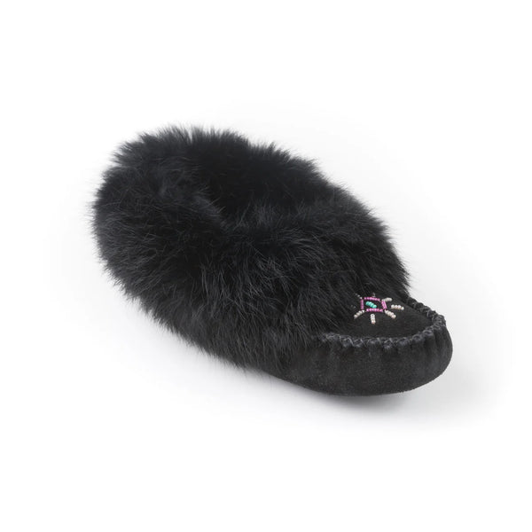 Black Tänionnieha' (rabbit) Women's suede and rabbit fur moccasin