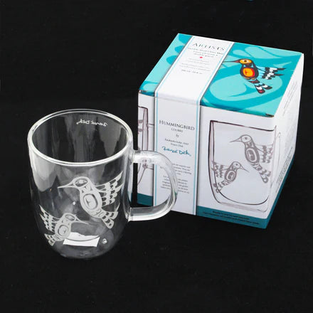 DOUBLE-WALL GLASS MUG HUMMINGBIRD by FRANCIS DICK