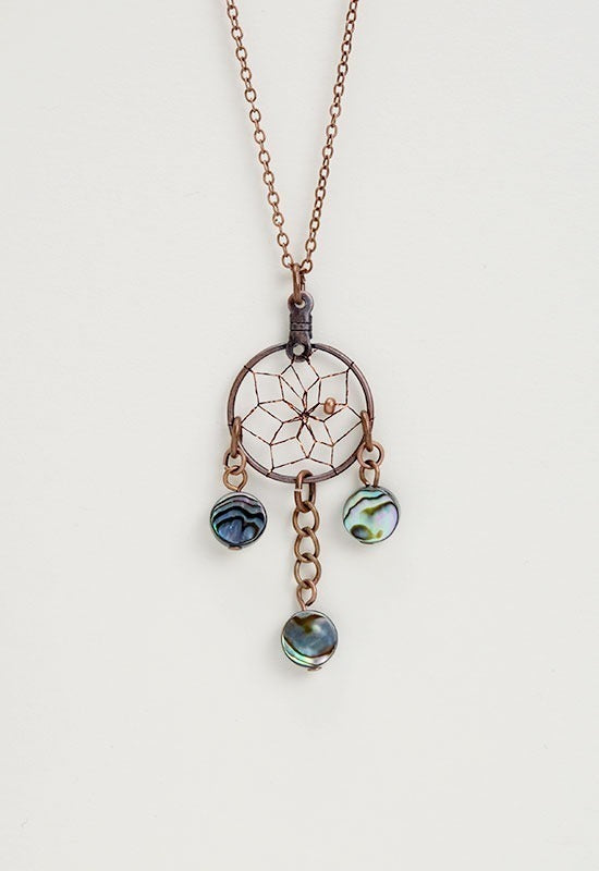 COPPER DREAMCATCHER NECKLACE WITH 3 SHELLS
