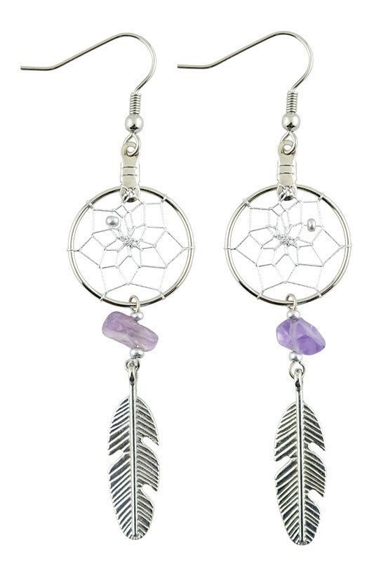 DREAM CATCHER EARRINGS WITH FEATHER