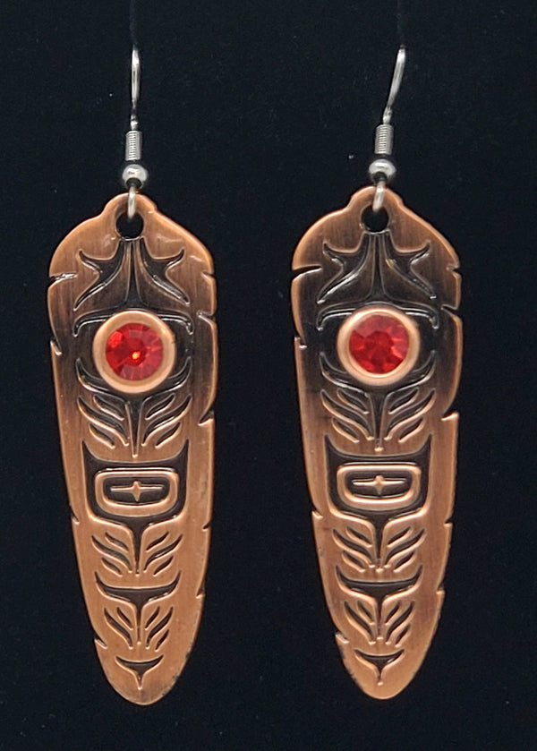 SACRED FEATHER EARRINGS (RUBY)