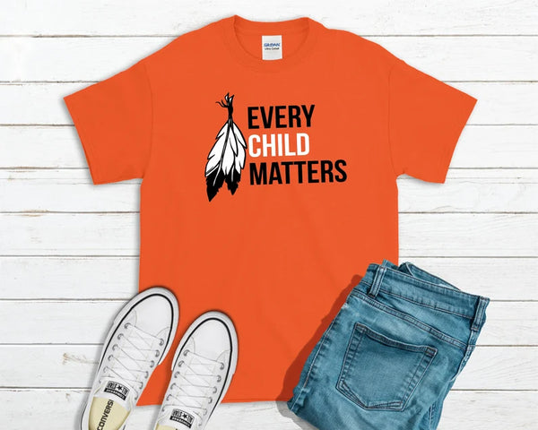 EVERY CHILD MATTERS ORANGE TEE - FEATHERS