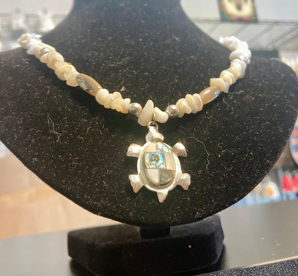 Abalone, Mother-of-Pearl, and Silver Turtle Necklace