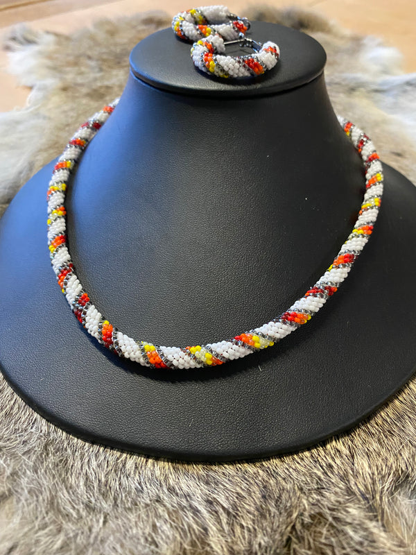 BEADED HOOP AND NECKLACE SET