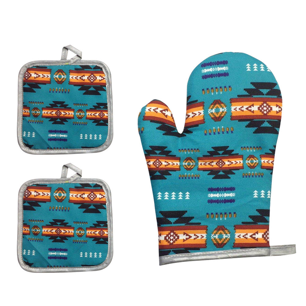 OVEN MITT 3PC SET - TURQUOISE